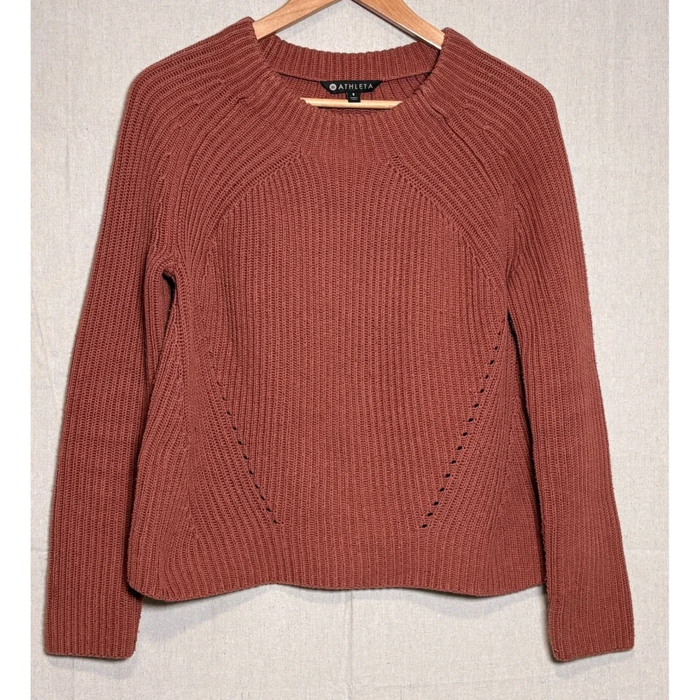 Athleta Women Rockland Terracotta Shaker Stitch Crew Neck Sweater Sz S 352970-02